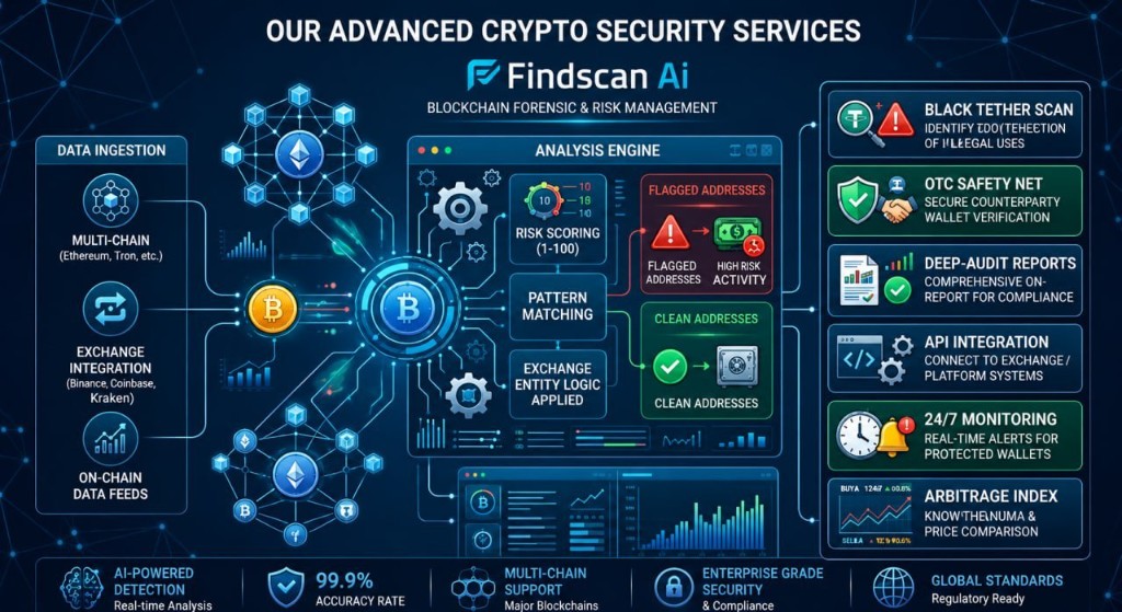 FindScan Advanced Crypto Security Services — 멀티체인 분석·리스크 스코어링·블랙테더 스캔·OTC 안전망